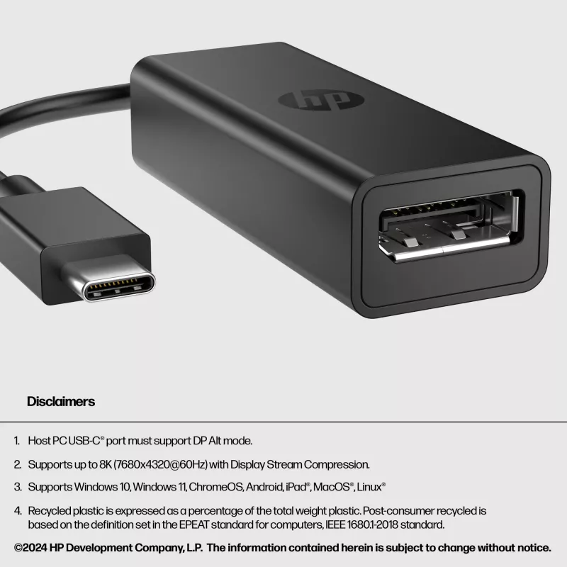 HP 8Y8Y1AA USB-C-naar-DisplayPort-adapter G2, 8K (7680 x 4320), zwart