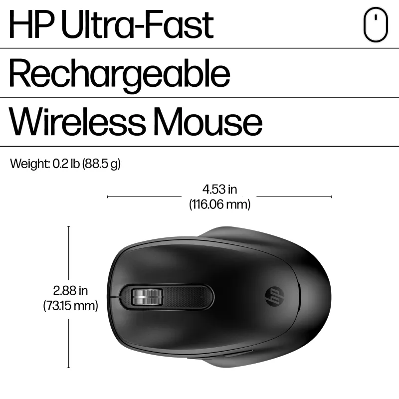 HP 510 ultrasnelle oplaadbare draadloze muis, dubbelhandig, RF Wireless, 4000 DPI, zwart