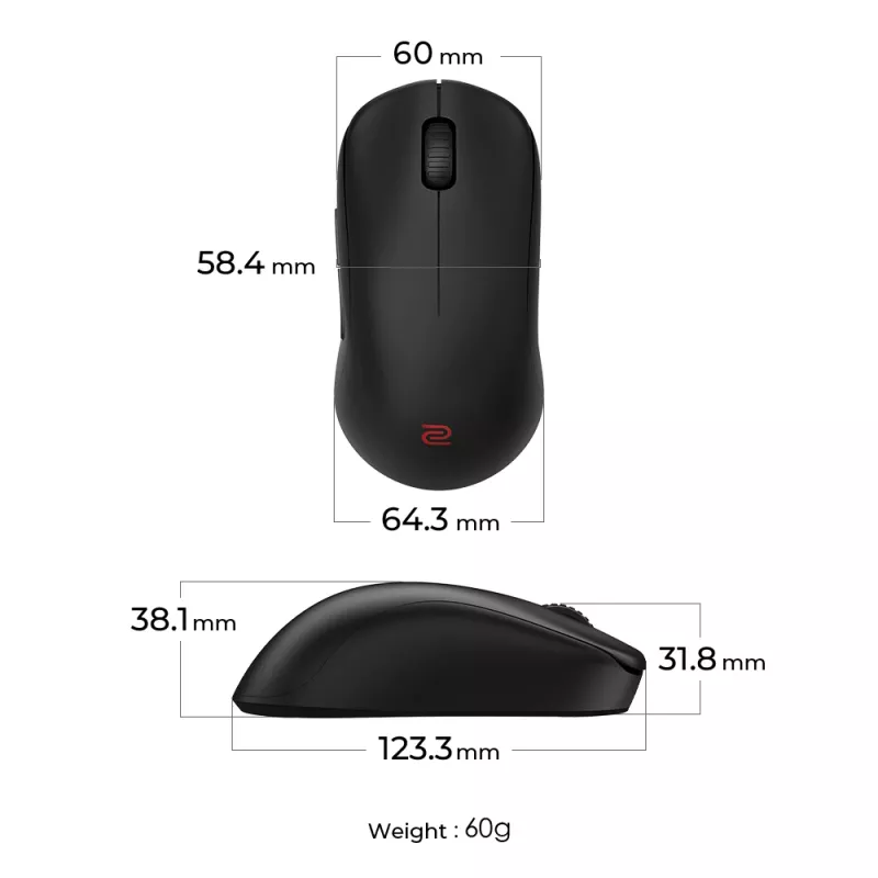 ZOWIE U2-DW muis gaming rechtshandig RF Wireless 3200 DPI