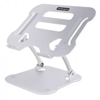StarTech.com Laptopstandaard voor het bureau, ergonomische laptopstandaard in hoogte verstelbaar, aluminium, draagbaar, ondersteunt tot 10 kg, opvouwbare laptophouder voor het bureau – schuine notebook-verhoging/standaard