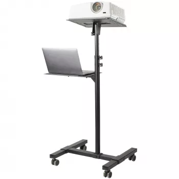 StarTech.com Mobiele projector- en laptopstandaard/wagen – robuuste draagbare projectorstandaard (2 plateaus, elk 10 kg belastbaar) – in hoogte verstelbare rolwagen voor presentaties met vergrendelbare wielen