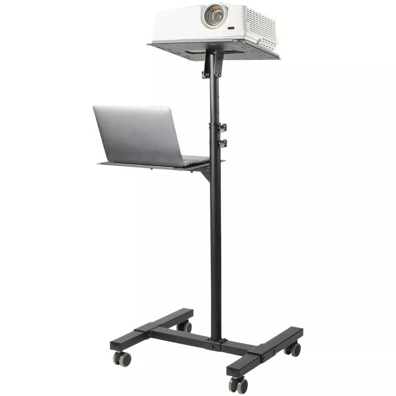 StarTech.com Mobiele projector- en laptopstandaard/wagen – robuuste draagbare projectorstandaard (2 plateaus, elk 10 kg belastbaar) – in hoogte verstelbare rolwagen voor presentaties met vergrendelbare wielen