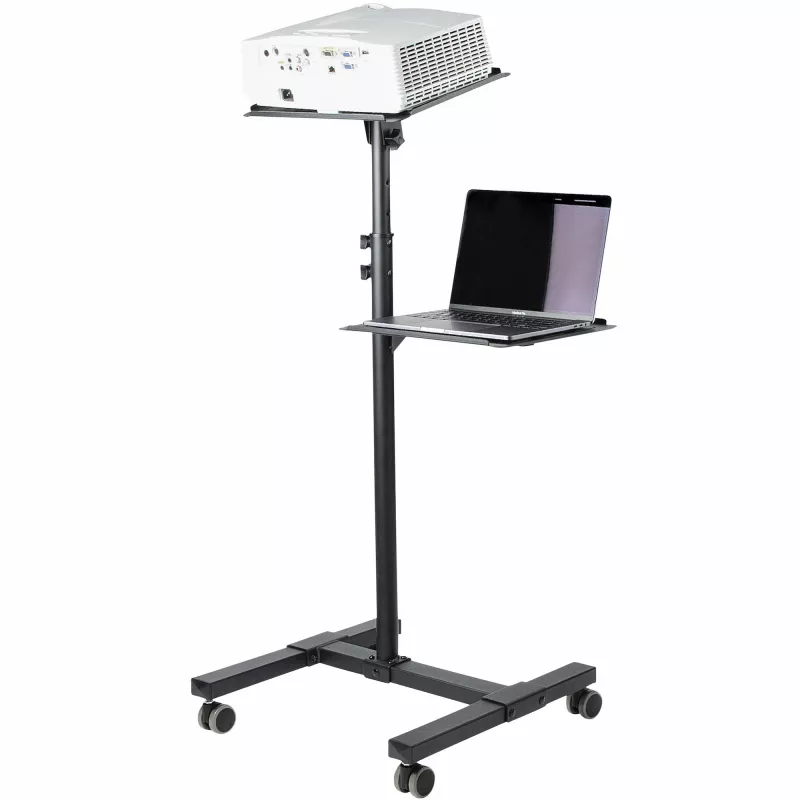 StarTech.com Mobiele projector- en laptopstandaard/wagen – robuuste draagbare projectorstandaard (2 plateaus, elk 10 kg belastbaar) – in hoogte verstelbare rolwagen voor presentaties met vergrendelbare wielen