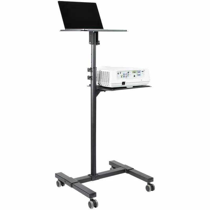 StarTech.com Mobiele projector- en laptopstandaard/wagen – robuuste draagbare projectorstandaard (2 plateaus, elk 10 kg belastbaar) – in hoogte verstelbare rolwagen voor presentaties met vergrendelbare wielen
