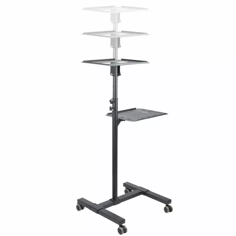 StarTech.com Mobiele projector- en laptopstandaard/wagen – robuuste draagbare projectorstandaard (2 plateaus, elk 10 kg belastbaar) – in hoogte verstelbare rolwagen voor presentaties met vergrendelbare wielen