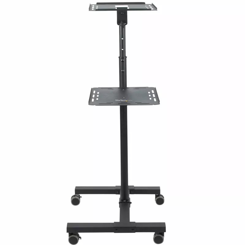StarTech.com Mobiele projector- en laptopstandaard/wagen – robuuste draagbare projectorstandaard (2 plateaus, elk 10 kg belastbaar) – in hoogte verstelbare rolwagen voor presentaties met vergrendelbare wielen