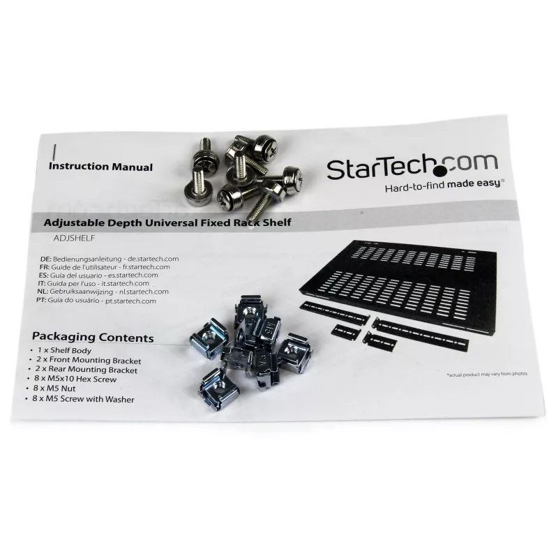 StarTech.com ADJSHELF 1U geventileerde serverrackplank met instelbare diepte, 19 inch, 80 kg (175 lb), inbouwdiepte 480–960 mm (19,5–38 inch), 70 cm (27,5 inch) diep, zwart