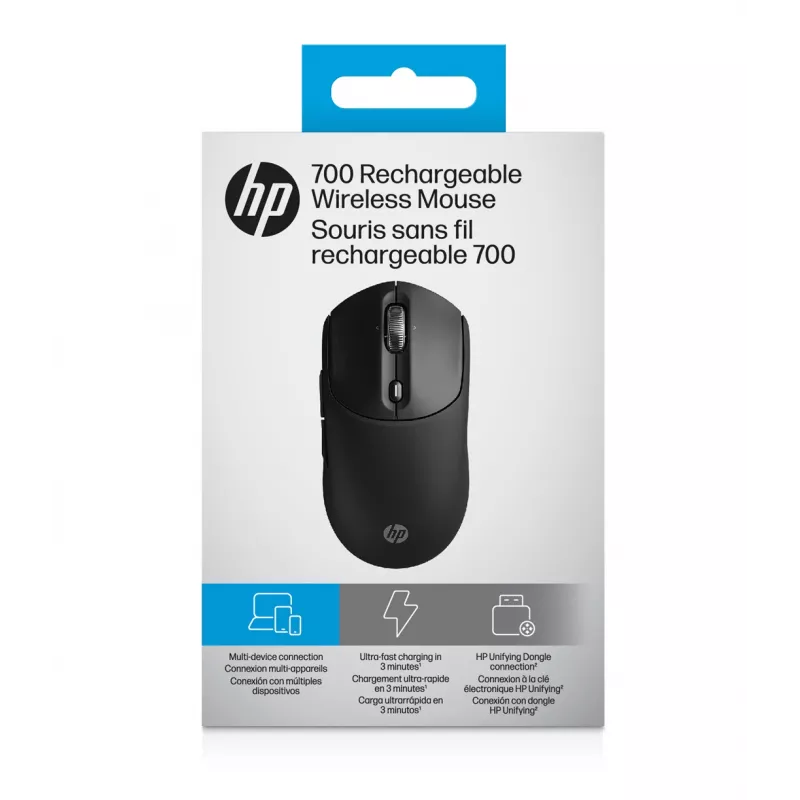 HP 700 oplaadbare draadloze muis, voor beide handen, RF Wireless + Bluetooth, 6000 DPI, zwart