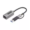 StarTech.com USB-C-naar-Ethernet-adapter met USB-A-dongle, 10/100/1000 Mbit/s, USB 3.0 naar Gigabit Ethernet netwerkadapter, 15 cm vaste kabel, USB GbE-adapter