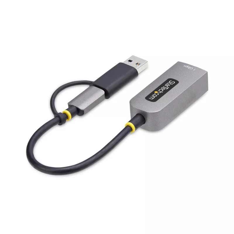 StarTech.com USB-C-naar-Ethernet-adapter met USB-A-dongle, 10/100/1000 Mbit/s, USB 3.0 naar Gigabit Ethernet netwerkadapter, 15 cm vaste kabel, USB GbE-adapter