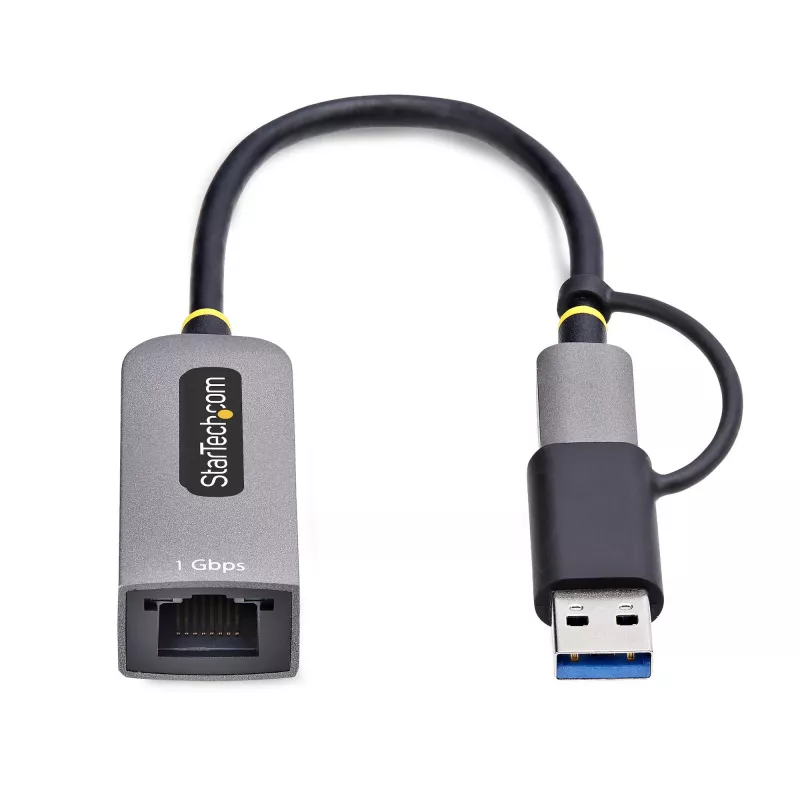 StarTech.com USB-C-naar-Ethernet-adapter met USB-A-dongle, 10/100/1000 Mbit/s, USB 3.0 naar Gigabit Ethernet netwerkadapter, 15 cm vaste kabel, USB GbE-adapter