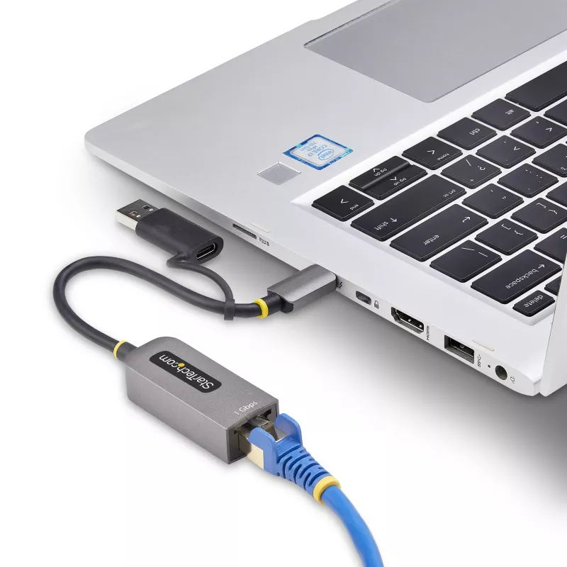 StarTech.com USB-C-naar-Ethernet-adapter met USB-A-dongle, 10/100/1000 Mbit/s, USB 3.0 naar Gigabit Ethernet netwerkadapter, 15 cm vaste kabel, USB GbE-adapter