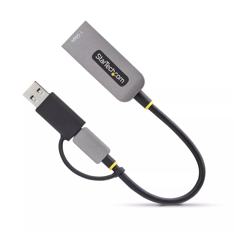 StarTech.com USB-C-naar-Ethernet-adapter met USB-A-dongle, 10/100/1000 Mbit/s, USB 3.0 naar Gigabit Ethernet netwerkadapter, 15 cm vaste kabel, USB GbE-adapter