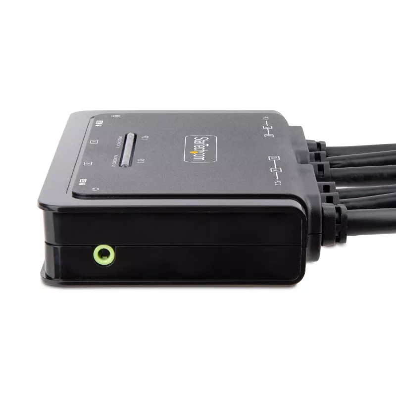 StarTech.com 2-poorts dual-monitor DisplayPort-kabel-KVM-switch, 4K 60Hz, compacte KVM-switch met geïntegreerde 1,5 m USB-A-/DisplayPort-/audiokabels, busgevoed – omschakelen via afstandsbedieningstoets/hotkeys