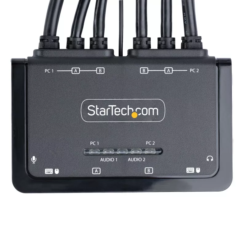 StarTech.com 2-poorts dual-monitor DisplayPort-kabel-KVM-switch, 4K 60Hz, compacte KVM-switch met geïntegreerde 1,5 m USB-A-/DisplayPort-/audiokabels, busgevoed – omschakelen via afstandsbedieningstoets/hotkeys