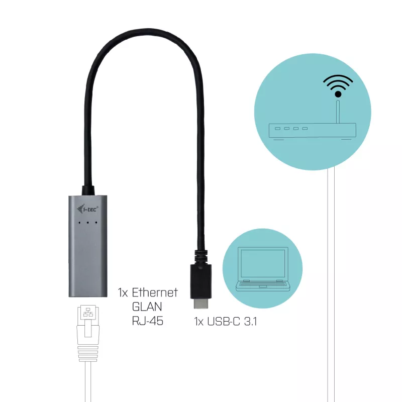 i-tec Metal USB-C Gigabit Ethernet-adapter, bedraad, USB Type-C, Ethernet, 1000 Mbit/s, grijs