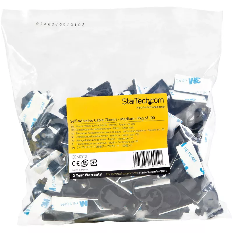 StarTech.com 100 zelfklevende kabelmanagement-clips zwart – netwerk-/ethernet-/bureautafel-/computerkabelorganizer – plakkabel-/draadhouder – nylon zelfklembeugel UL/94V-2 brandwerend
