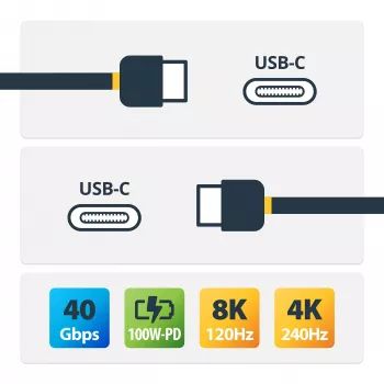 StarTech.com 1 m USB4-kabel, USB-IF-gecertificeerde USB-C-kabel, 40 Gbit/s, USB Type-C datatransmissiekabel, 100 W Power Delivery, 8K 60 Hz, compatibel met Thunderbolt 4/3/USB 3.2