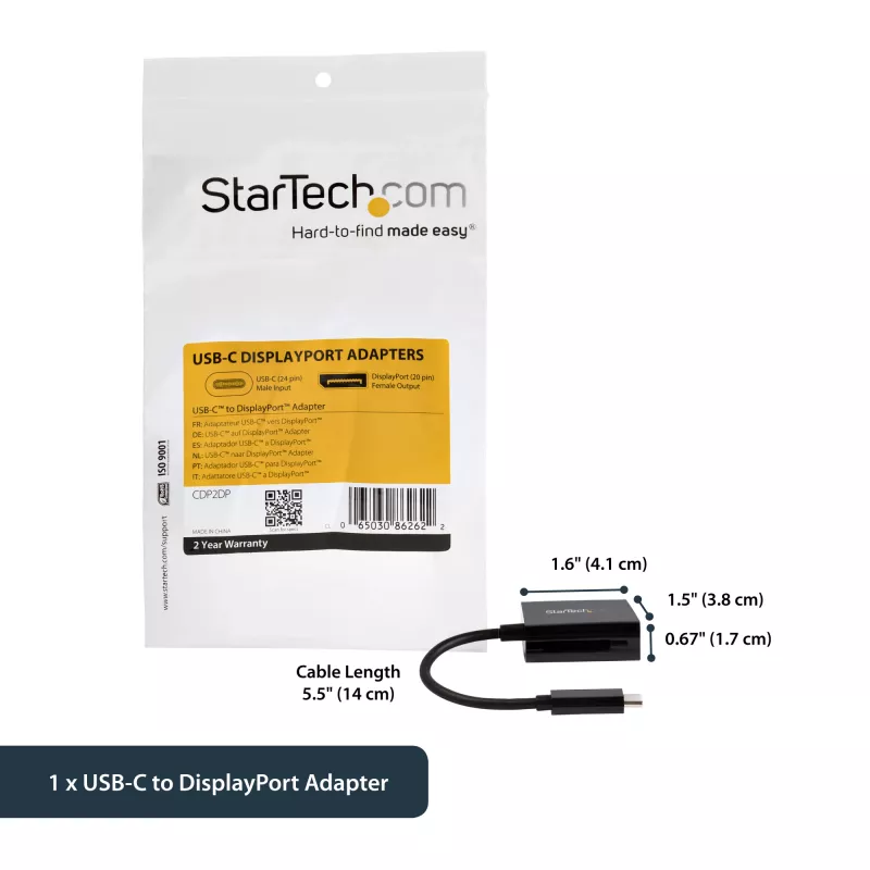 StarTech.com USB-C naar DisplayPort adapter - 4K 60Hz/8K 30Hz - USB Type-C naar DP 1.4 HBR2 adapter dongle - compacte USB-C (DP Alt Mode) monitor videoconverter - Thunderbolt 3 compatibel