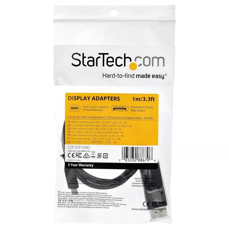 StarTech.com 1m USB-C naar DisplayPort 1.2 kabel 4K 60Hz - bidirectionele DP naar USB-C of USB-C naar DP omkeerbare video-adapterkabel - HBR2/HDR - USB Type C/Thunderbolt monitorkabel