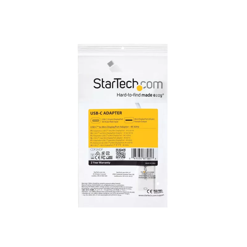 StarTech.com USB-C naar Mini DisplayPort adapter – 4K 60 Hz – wit – USB 3.1 Type-C naar Mini DP adapter – bijgewerkte versie is CDP2MDPEC