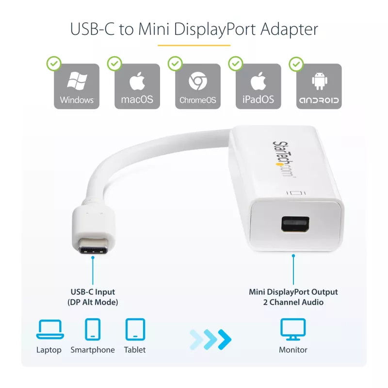 StarTech.com USB-C naar Mini DisplayPort adapter – 4K 60 Hz – wit – USB 3.1 Type-C naar Mini DP adapter – bijgewerkte versie is CDP2MDPEC