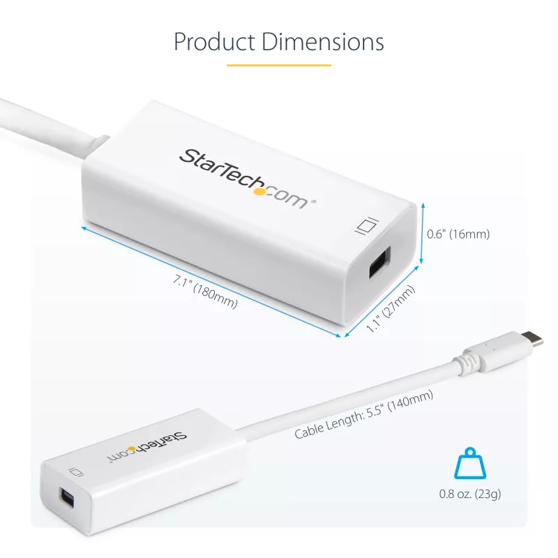 StarTech.com USB-C naar Mini DisplayPort adapter – 4K 60 Hz – wit – USB 3.1 Type-C naar Mini DP adapter – bijgewerkte versie is CDP2MDPEC