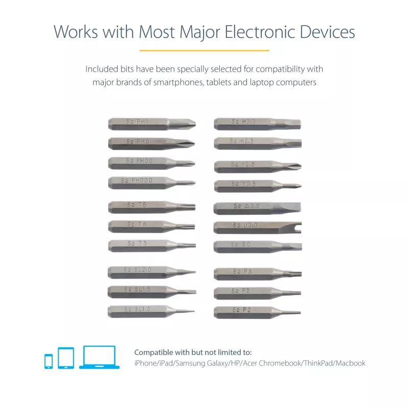 StarTech.com 20-bits elektrische precisie-schroevendraaierset - draagbare/mini accu-aangedreven bit-schroevendraaierkit voor reparaties aan elektronica, laptops, computers, tablets en telefoons - magnetisch - draadloos