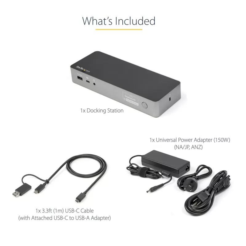 StarTech.com universele laptop-dockingstation, hybride USB-C- & USB-A-dock, dual 4K DP & HDMI, 100W PD, Mac / Windows / Chrome OS, 4x USB 5Gbps hub, GbE