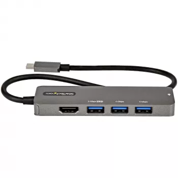 StarTech.com USB-C-multipoort-adapter - USB-C naar HDMI 2.0b 4K 60Hz (HDR10), 100W Power Delivery Pass-Through, 4-poorts USB 3.0 hub - USB Type-C mini-dock - 30 cm lange, vast gemonteerde kabel