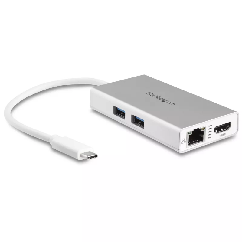 StarTech.com USB-C multipoort-adapter – USB-C travel-dockingstation met 4K HDMI – 60 W Power Delivery Pass-Through, GbE, 2-poorts USB-A 3.0 hub – draagbare mini-USB Type-C dock voor laptop – wit