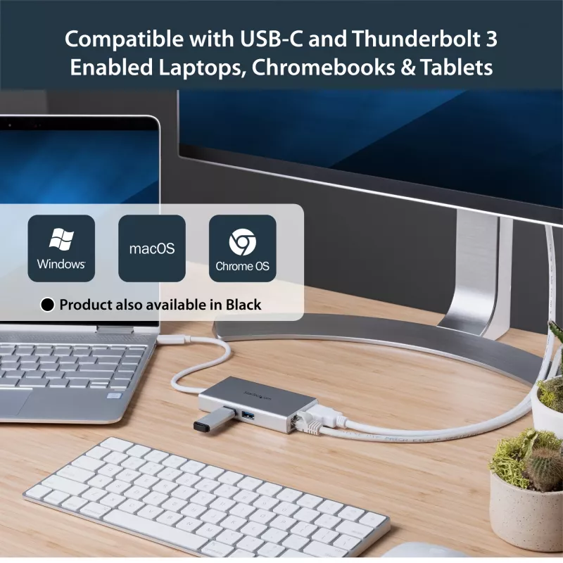 StarTech.com USB-C multipoort-adapter – USB-C travel-dockingstation met 4K HDMI – 60 W Power Delivery Pass-Through, GbE, 2-poorts USB-A 3.0 hub – draagbare mini-USB Type-C dock voor laptop – wit