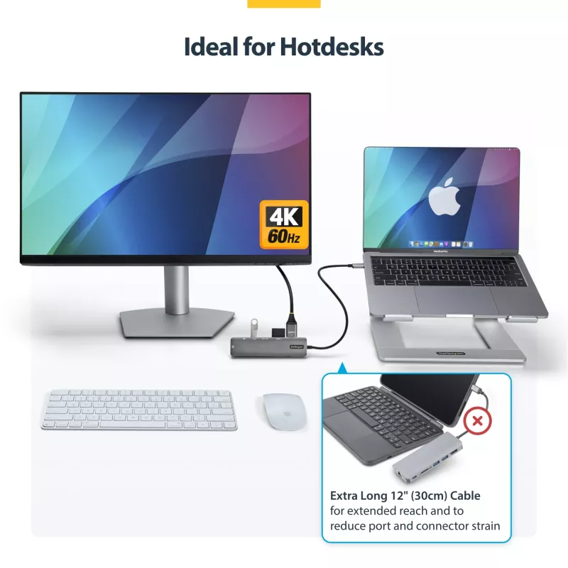 StarTech.com USB-C multipoort-adapter-hub, USB-C naar 4K 60Hz HDMI, Gigabit Ethernet en 100W laptop-laadfunctie voor Macbook Pro / Air en Windows