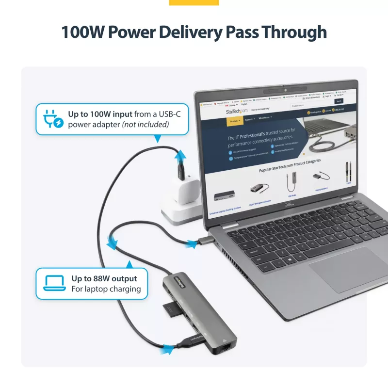 StarTech.com USB-C multipoort-adapter-hub, USB-C naar 4K 60Hz HDMI, Gigabit Ethernet en 100W laptop-laadfunctie voor Macbook Pro / Air en Windows