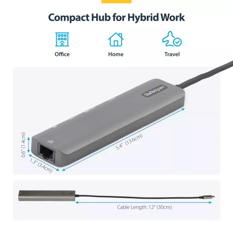 StarTech.com USB-C multipoort-adapter-hub, USB-C naar 4K 60Hz HDMI, Gigabit Ethernet en 100W laptop-laadfunctie voor Macbook Pro / Air en Windows