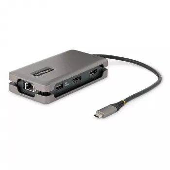 StarTech.com USB-C multipoort-adapter – 4K 60Hz HDMI/DP – 3-poorts USB-hub – 100W Power Delivery Pass-Through – GbE – mini-dockingstation voor onderweg met laadfunctie – 30 cm wrap-around-kabel