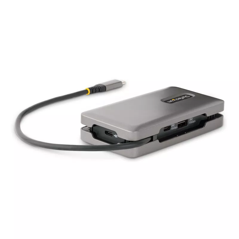 StarTech.com USB-C multipoort-adapter – 4K 60Hz HDMI/DP – 3-poorts USB-hub – 100W Power Delivery Pass-Through – GbE – mini-dockingstation voor onderweg met laadfunctie – 30 cm wrap-around-kabel