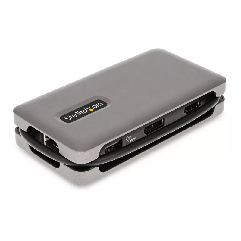 StarTech.com USB-C multipoort-adapter – 4K 60Hz HDMI/DP – 3-poorts USB-hub – 100W Power Delivery Pass-Through – GbE – mini-dockingstation voor onderweg met laadfunctie – 30 cm wrap-around-kabel