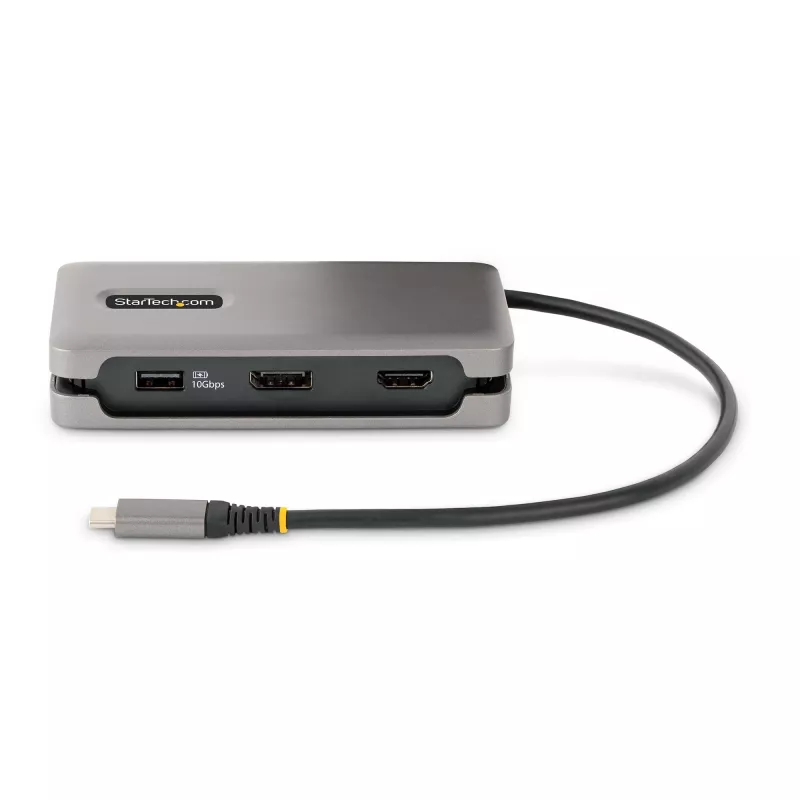 StarTech.com USB-C multipoort-adapter – 4K 60Hz HDMI/DP – 3-poorts USB-hub – 100W Power Delivery Pass-Through – GbE – mini-dockingstation voor onderweg met laadfunctie – 30 cm wrap-around-kabel