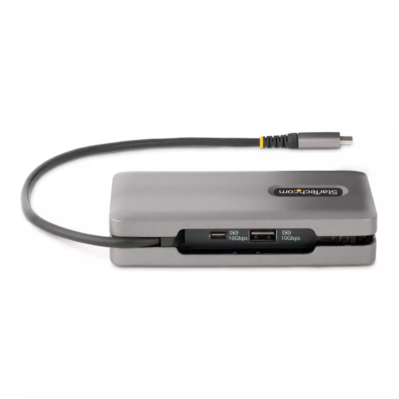 StarTech.com USB-C multipoort-adapter – 4K 60Hz HDMI/DP – 3-poorts USB-hub – 100W Power Delivery Pass-Through – GbE – mini-dockingstation voor onderweg met laadfunctie – 30 cm wrap-around-kabel