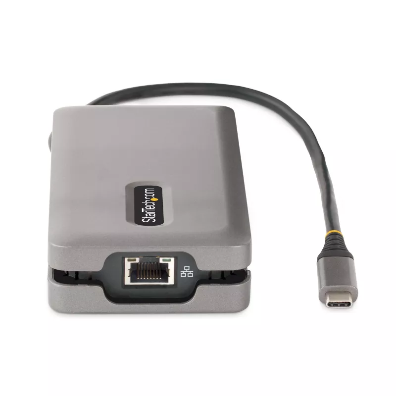 StarTech.com USB-C multipoort-adapter – 4K 60Hz HDMI/DP – 3-poorts USB-hub – 100W Power Delivery Pass-Through – GbE – mini-dockingstation voor onderweg met laadfunctie – 30 cm wrap-around-kabel