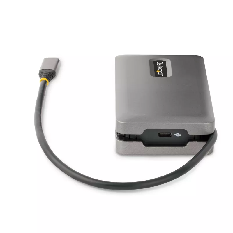 StarTech.com USB-C multipoort-adapter – 4K 60Hz HDMI/DP – 3-poorts USB-hub – 100W Power Delivery Pass-Through – GbE – mini-dockingstation voor onderweg met laadfunctie – 30 cm wrap-around-kabel