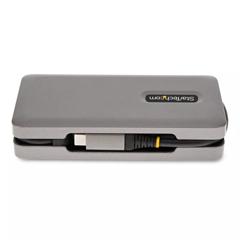 StarTech.com USB-C multipoort-adapter – 4K 60Hz HDMI/DP – 3-poorts USB-hub – 100W Power Delivery Pass-Through – GbE – mini-dockingstation voor onderweg met laadfunctie – 30 cm wrap-around-kabel