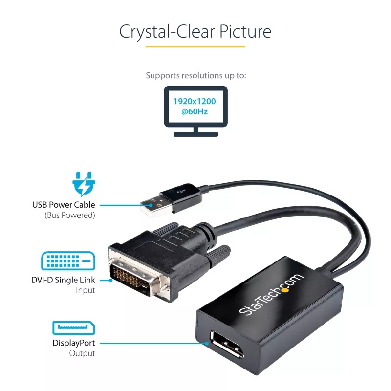 StarTech.com DVI-naar-DisplayPort-adapter – USB-voeding – 1920 x 1200 – DVI-naar-DisplayPort-converter – videoadapter – DVI-D naar DP