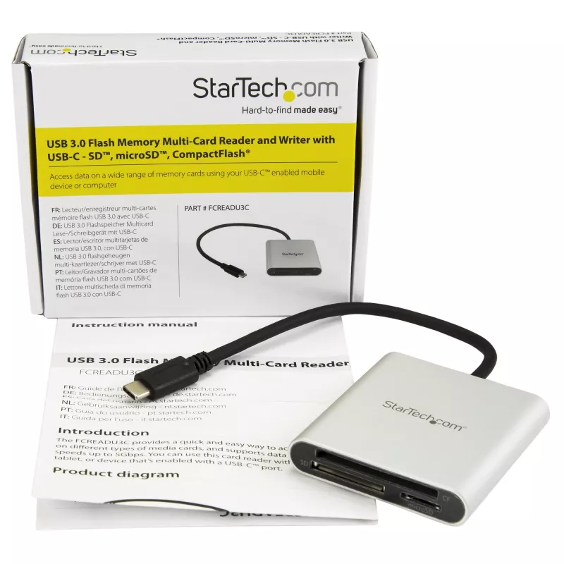 StarTech.com USB 3.0 flashgeheugen multikaartlezer/-schrijver met USB-C - SD, microSD, CompactFlash