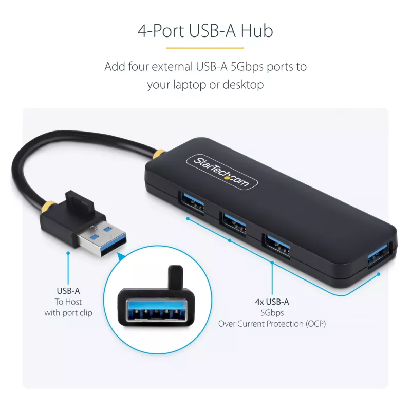 StarTech.com 4-poorts USB-A-hub, 5Gbit/s, busgevoed, compacte reis-mini-USB-hub, multi-poorts USB 3.0-splitter, draagbare USB-hub, overstroombeveiliging (OCP)