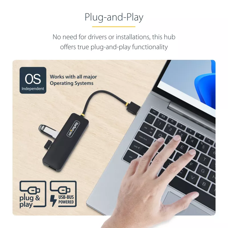StarTech.com 4-poorts USB-A-hub, 5Gbit/s, busgevoed, compacte reis-mini-USB-hub, multi-poorts USB 3.0-splitter, draagbare USB-hub, overstroombeveiliging (OCP)