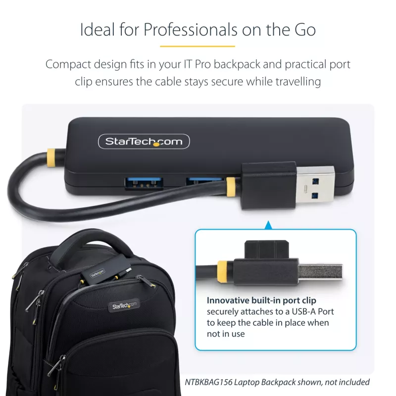 StarTech.com 4-poorts USB-A-hub, 5Gbit/s, busgevoed, compacte reis-mini-USB-hub, multi-poorts USB 3.0-splitter, draagbare USB-hub, overstroombeveiliging (OCP)
