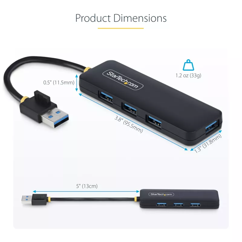 StarTech.com 4-poorts USB-A-hub, 5Gbit/s, busgevoed, compacte reis-mini-USB-hub, multi-poorts USB 3.0-splitter, draagbare USB-hub, overstroombeveiliging (OCP)
