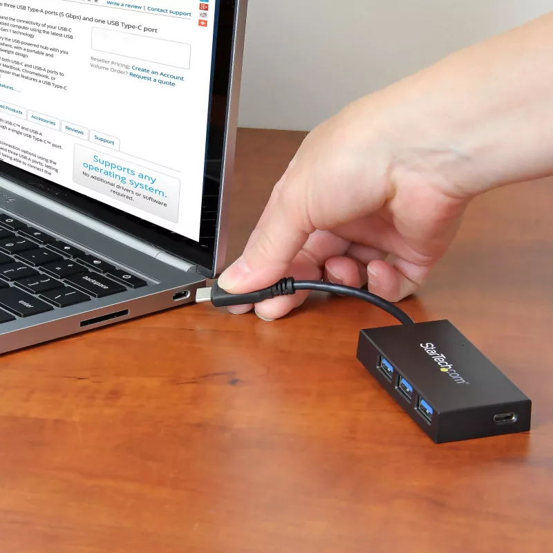 StarTech.com 4-poorts USB-C-hub - USB-C naar 1x USB-C en 3x USB-A - USB 3.0-hub~4-poorts USB-C-hub - USB-C naar 1x USB-C en 3x USB-A - USB 3.0-hub - 5Gbit/s